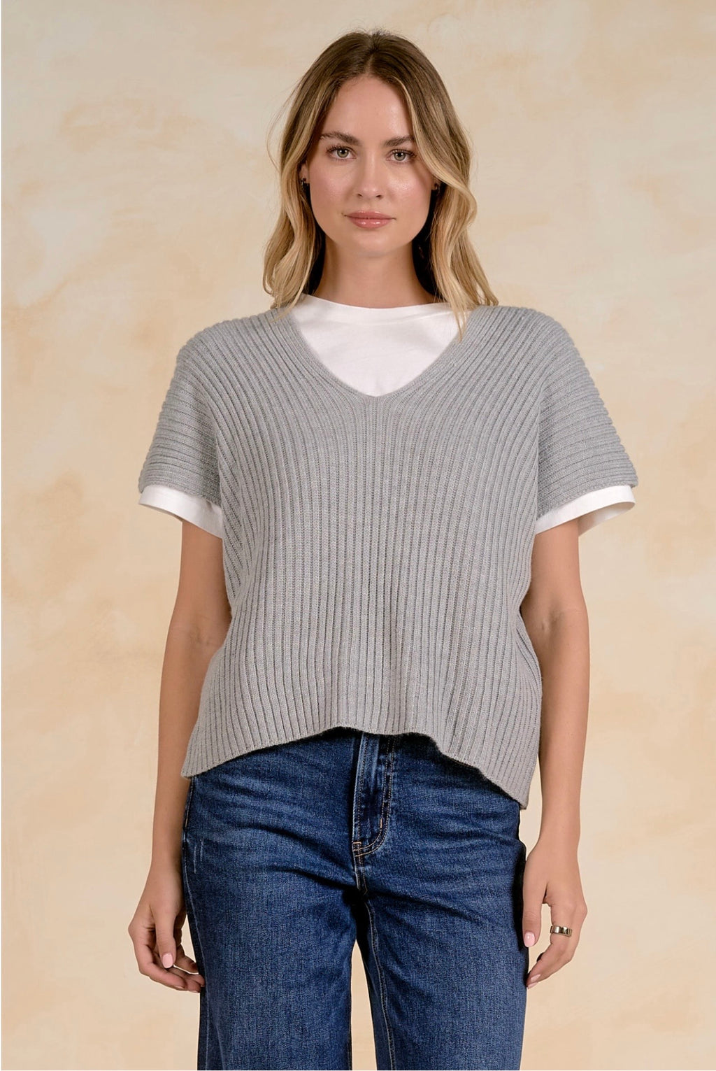 Gray Short Sleeve Sweater/T Shirt Combo
