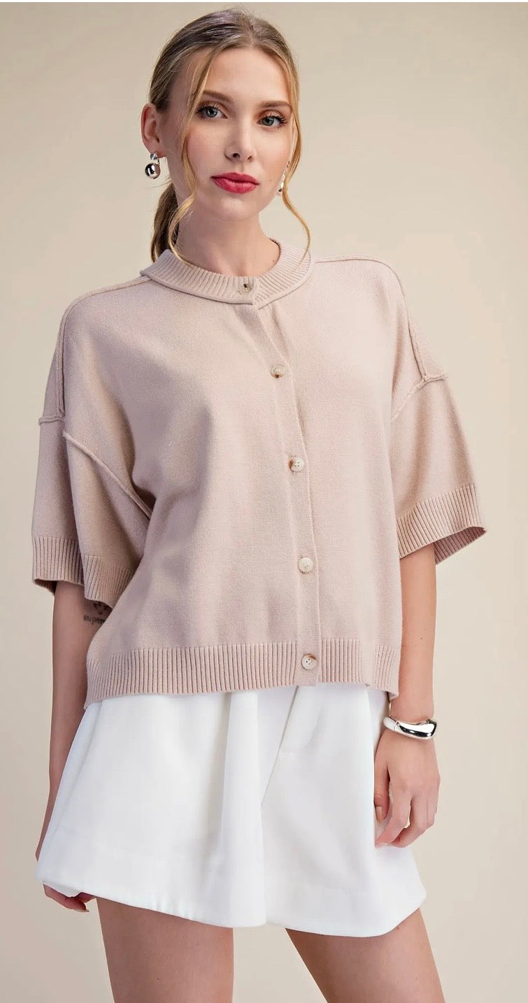 Tan Short Sleeve Cardigan