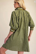 Olive/White Stripe Casual Dress