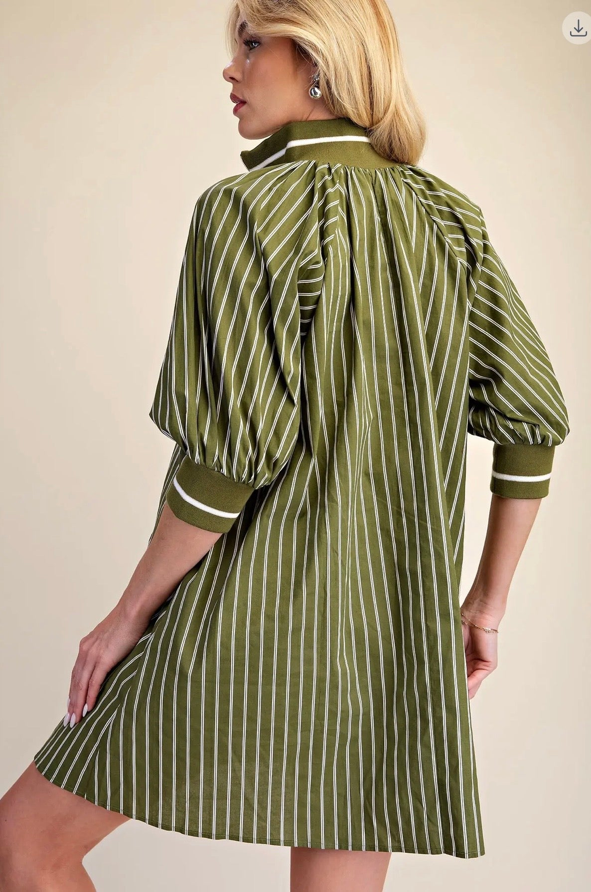 Olive/White Stripe Casual Dress