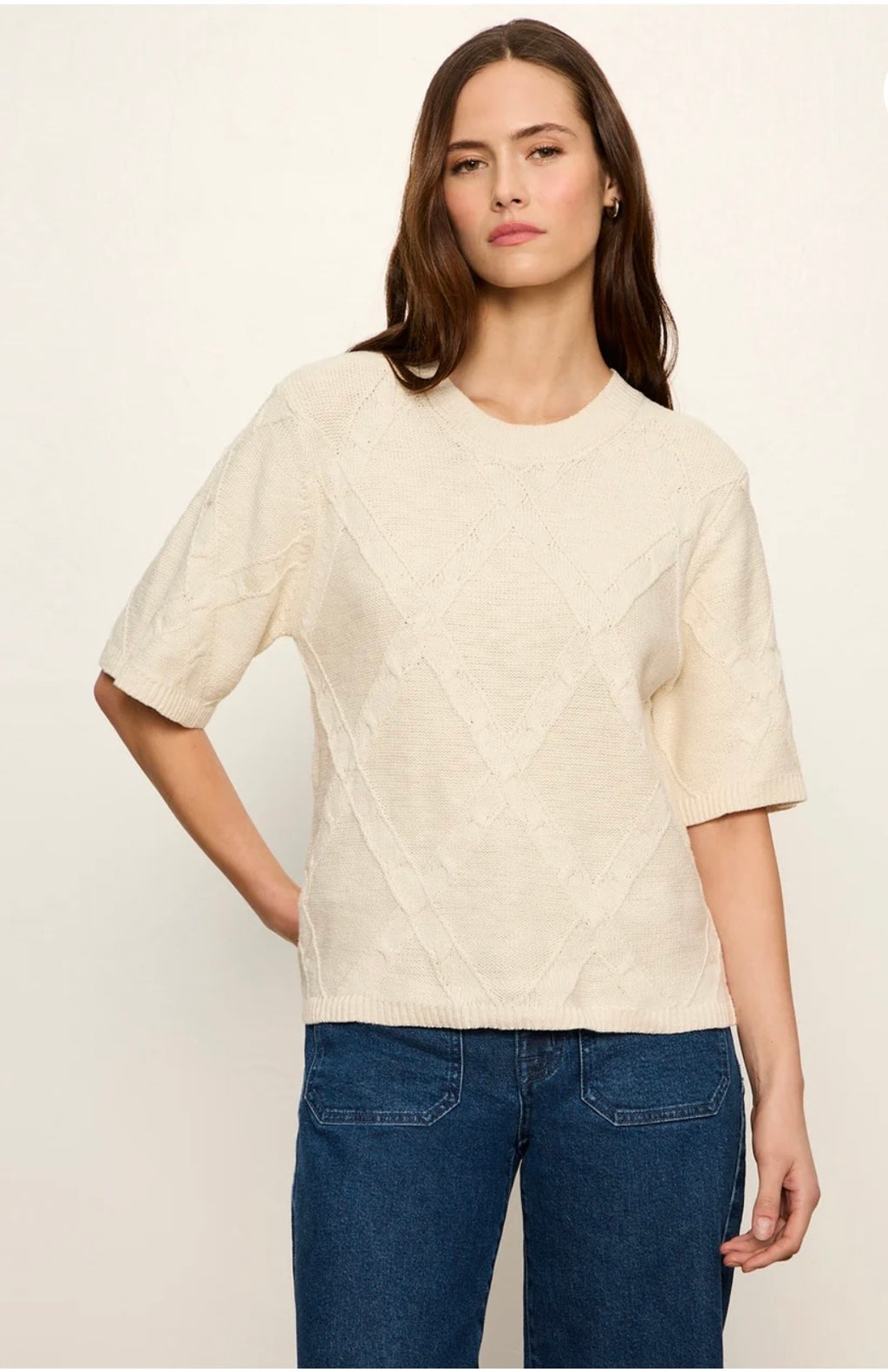 Cream Short Sleeve Sweater