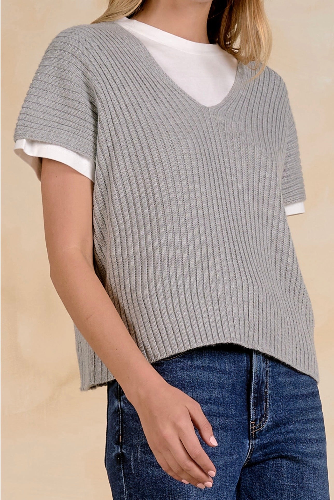 Gray Short Sleeve Sweater/T Shirt Combo