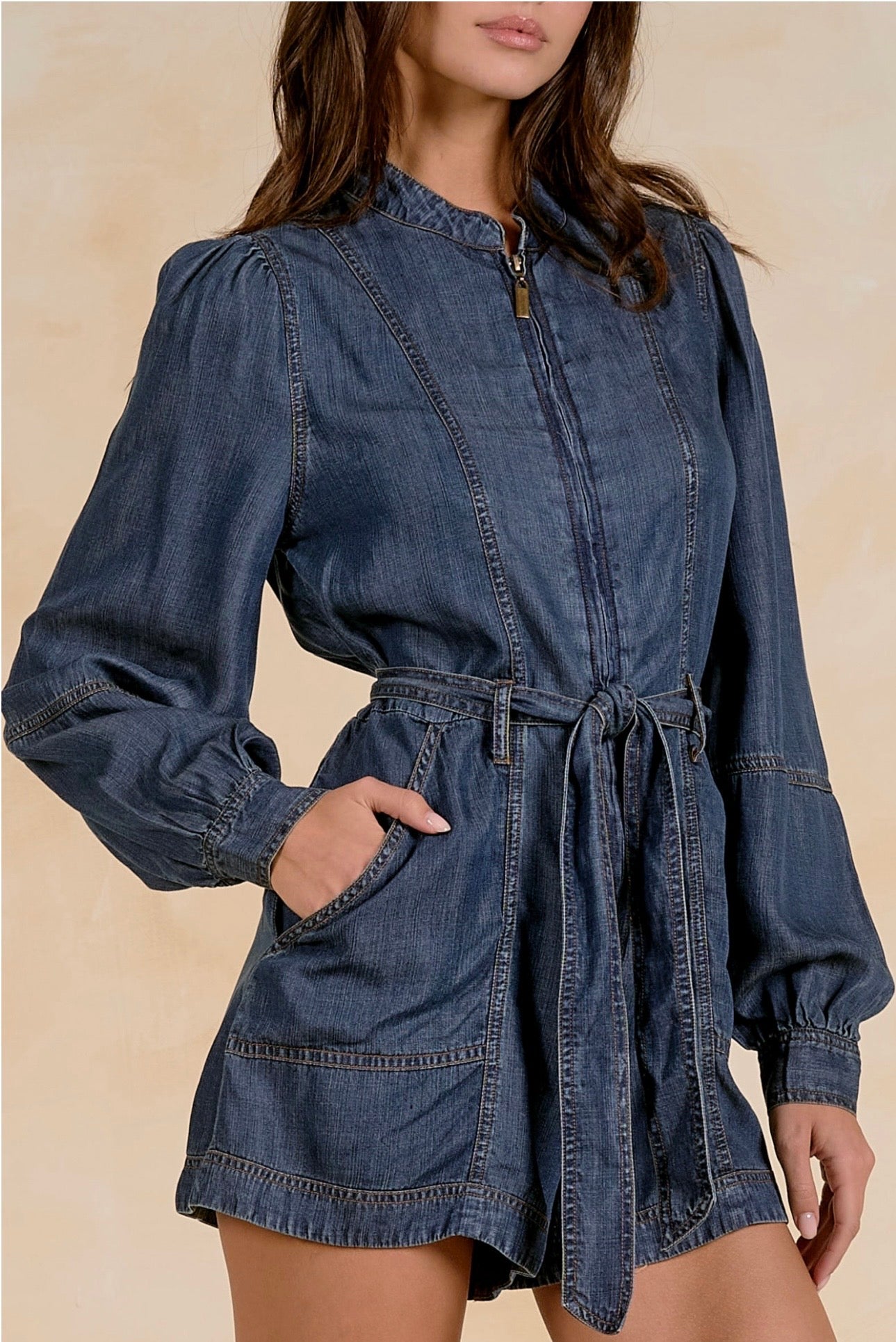 Long Sleeve Denim Romper