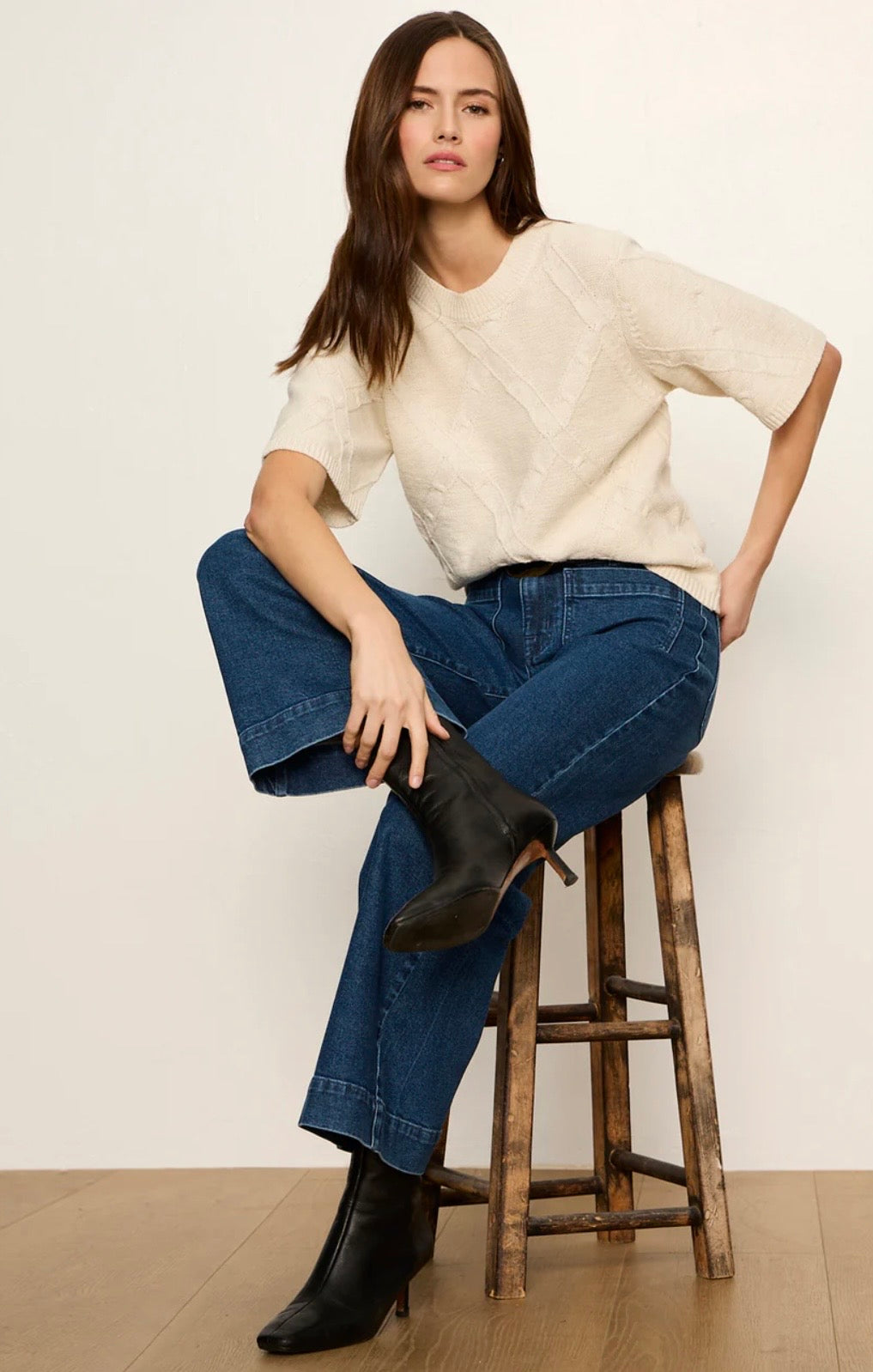 Cream Short Sleeve Sweater