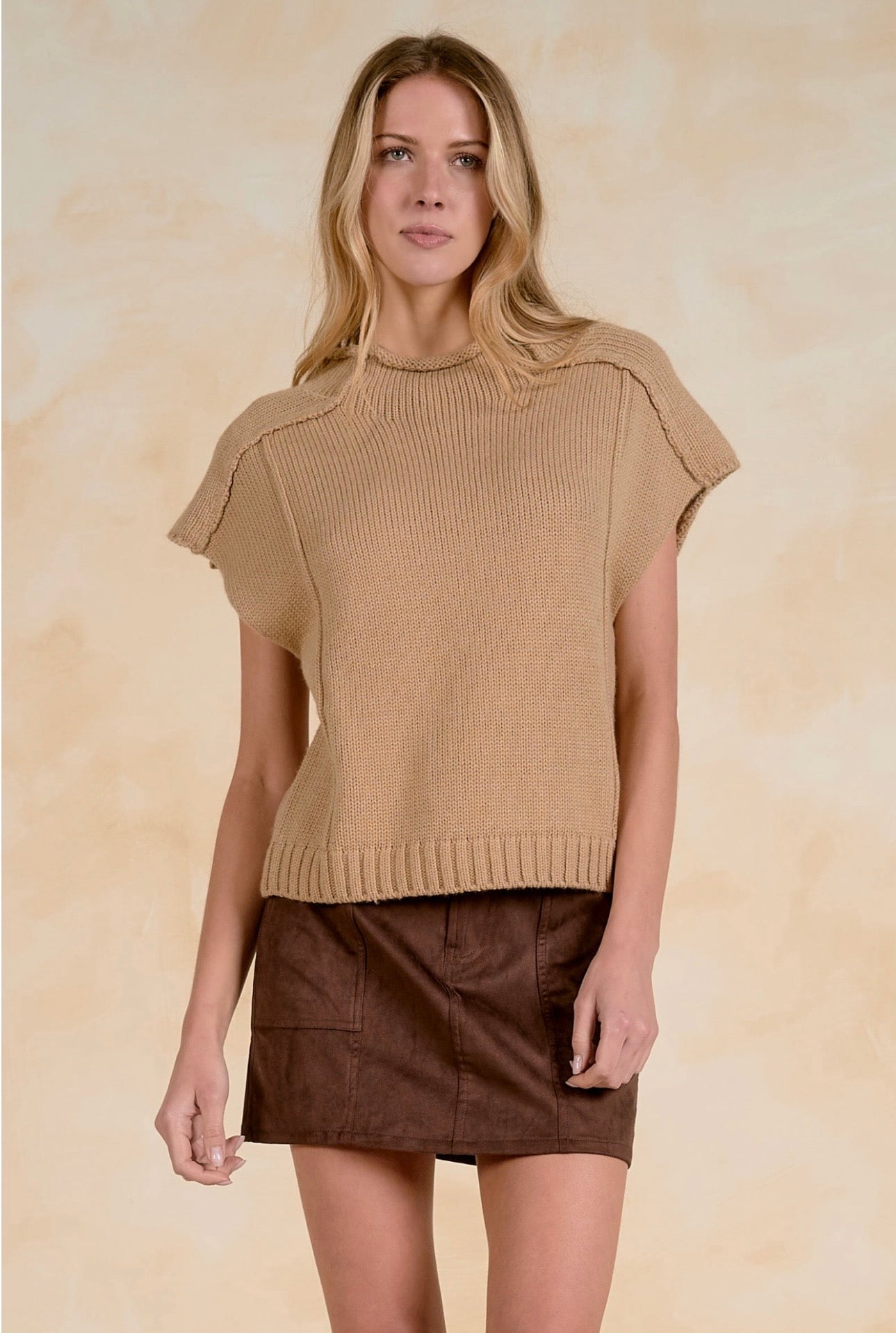 Tan Short Sleeve Sweater