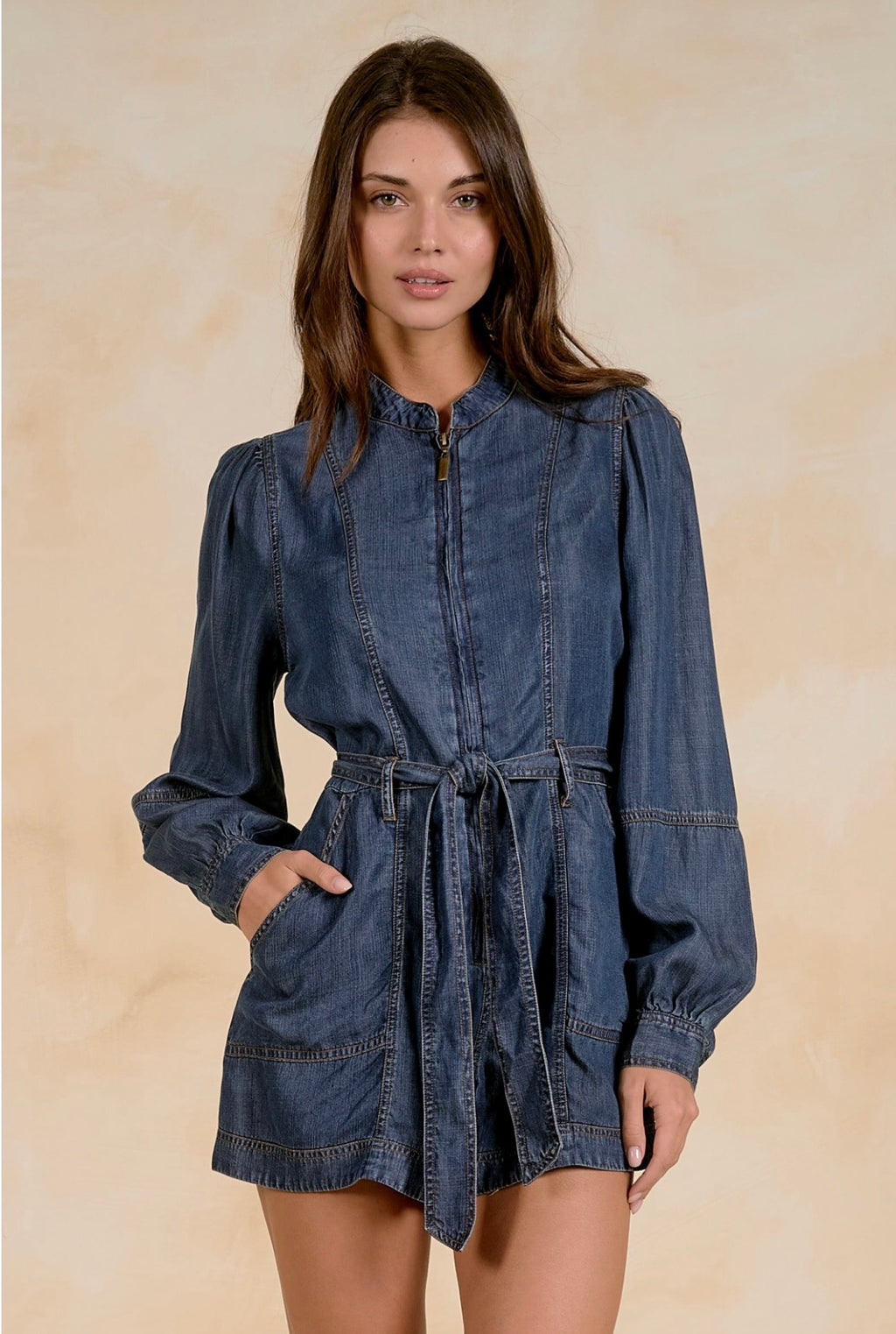 Long Sleeve Denim Romper