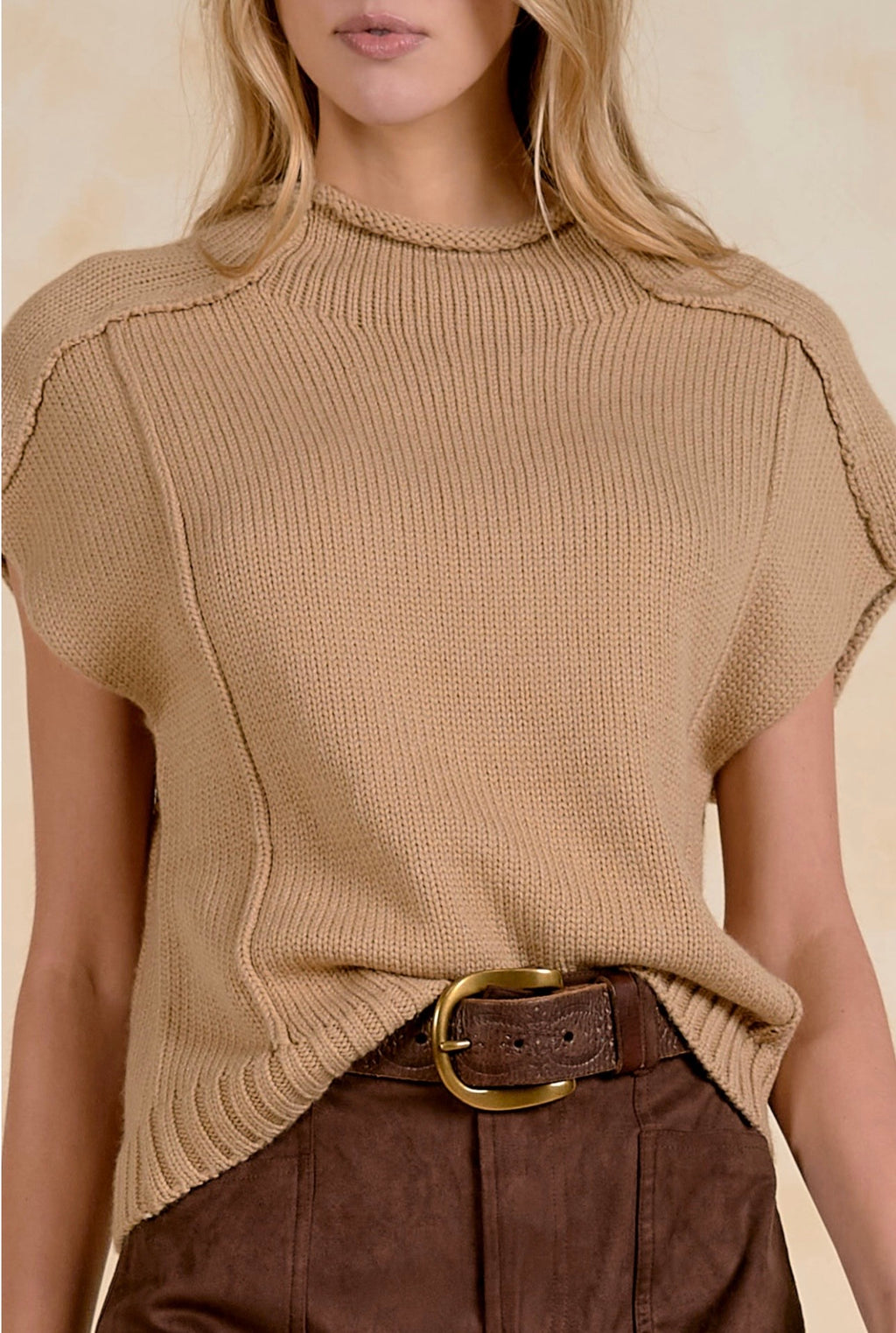 Tan Short Sleeve Sweater