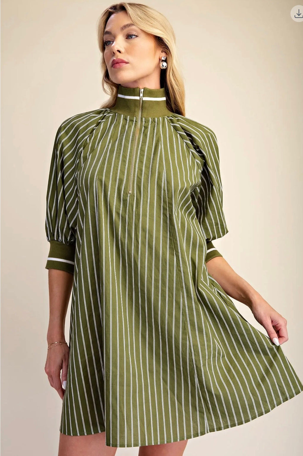 Olive/White Stripe Casual Dress