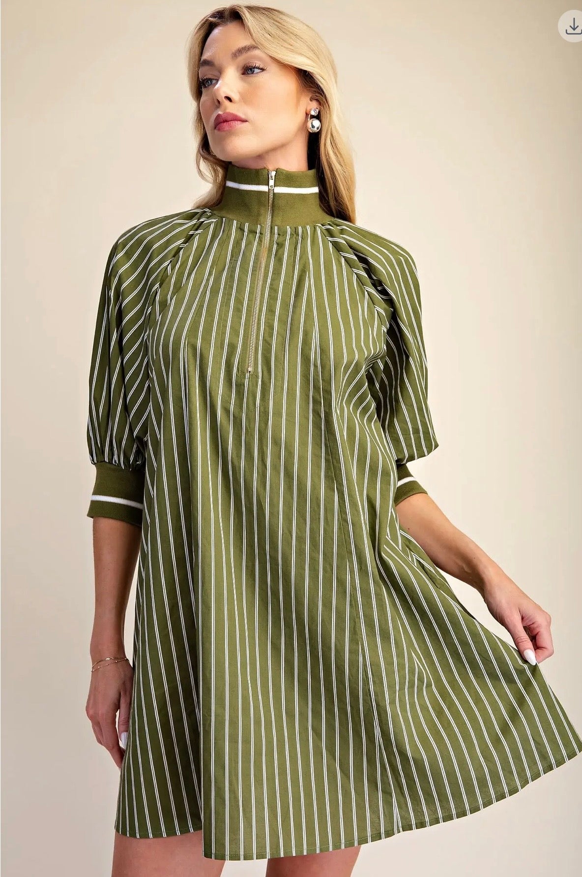 Olive/White Stripe Casual Dress