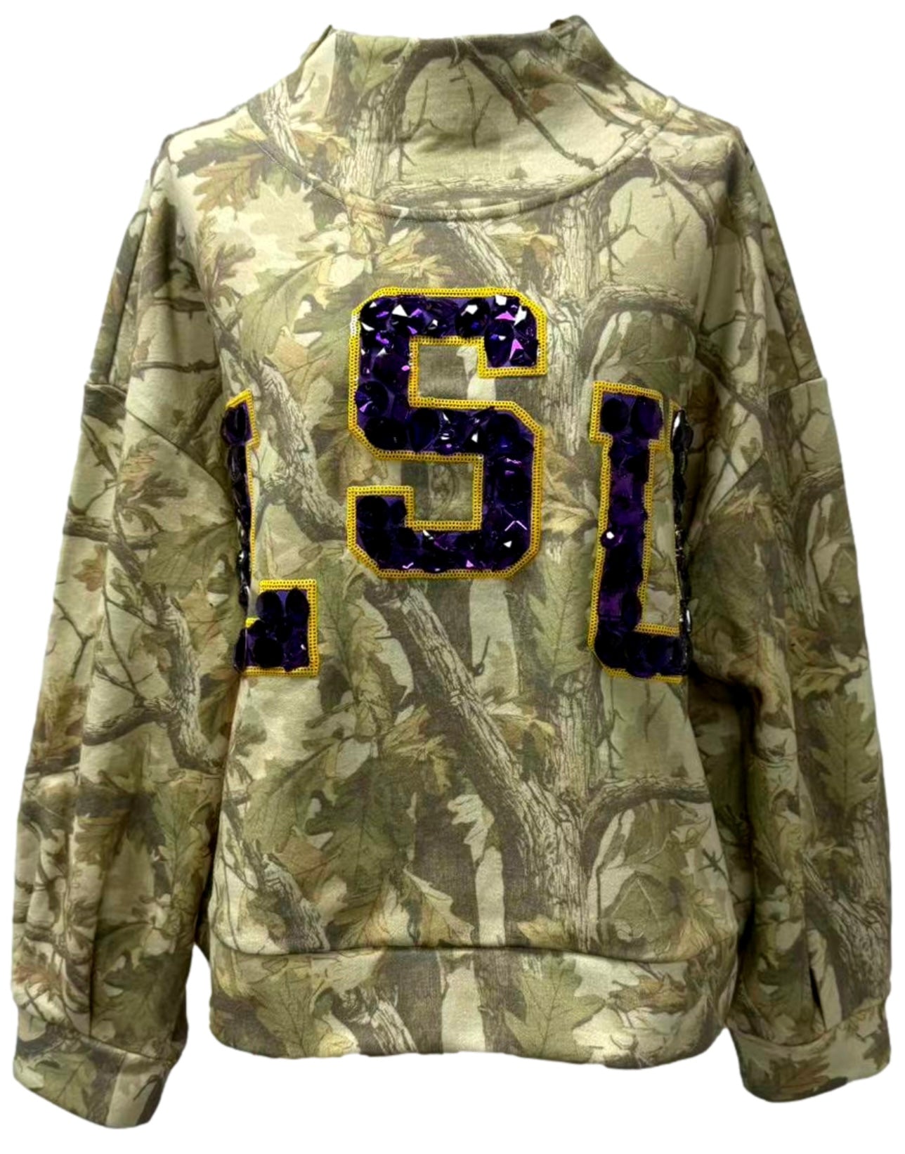 Queen of Sparkles LSU Cammo Sweatshirt Mock Turtleneck